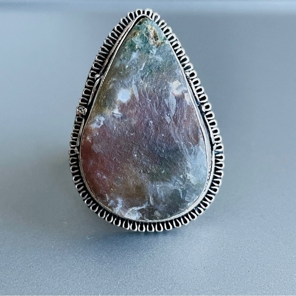Raw Uncut Amethyst Nugget Pear Shape Sterling Silver Statement Ring